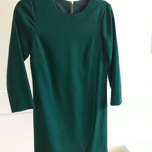 J. Crew Green Overlapped Long-Sleeve Shift Dress
